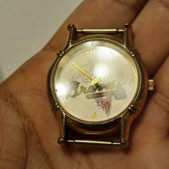 Vtg 1996 MLB Sun Time Men's Atlanta Braves Gold Tone Watch Case Japan Movt - Picture 3 of 14